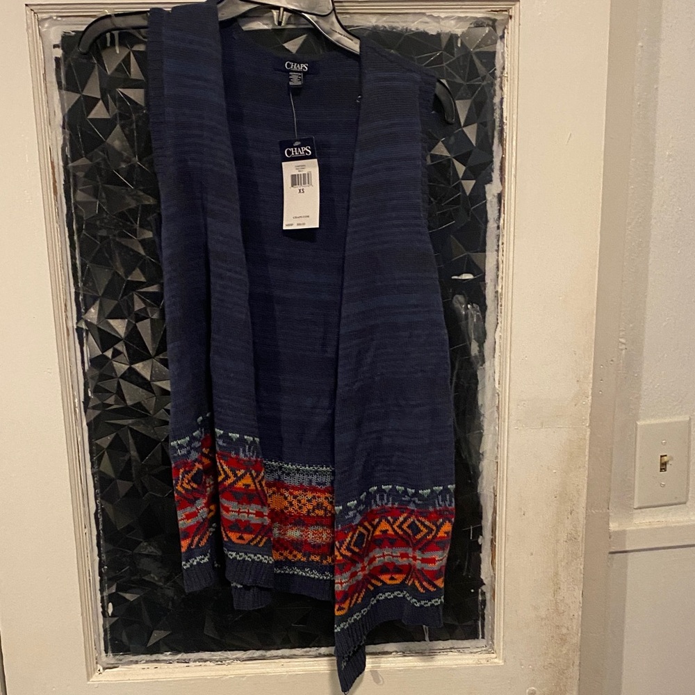 Chaps Blue Vest with Colorful Pattern - Picture 1 of 1